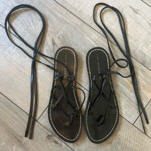 Zara Black Leather Lace-Up Sandals